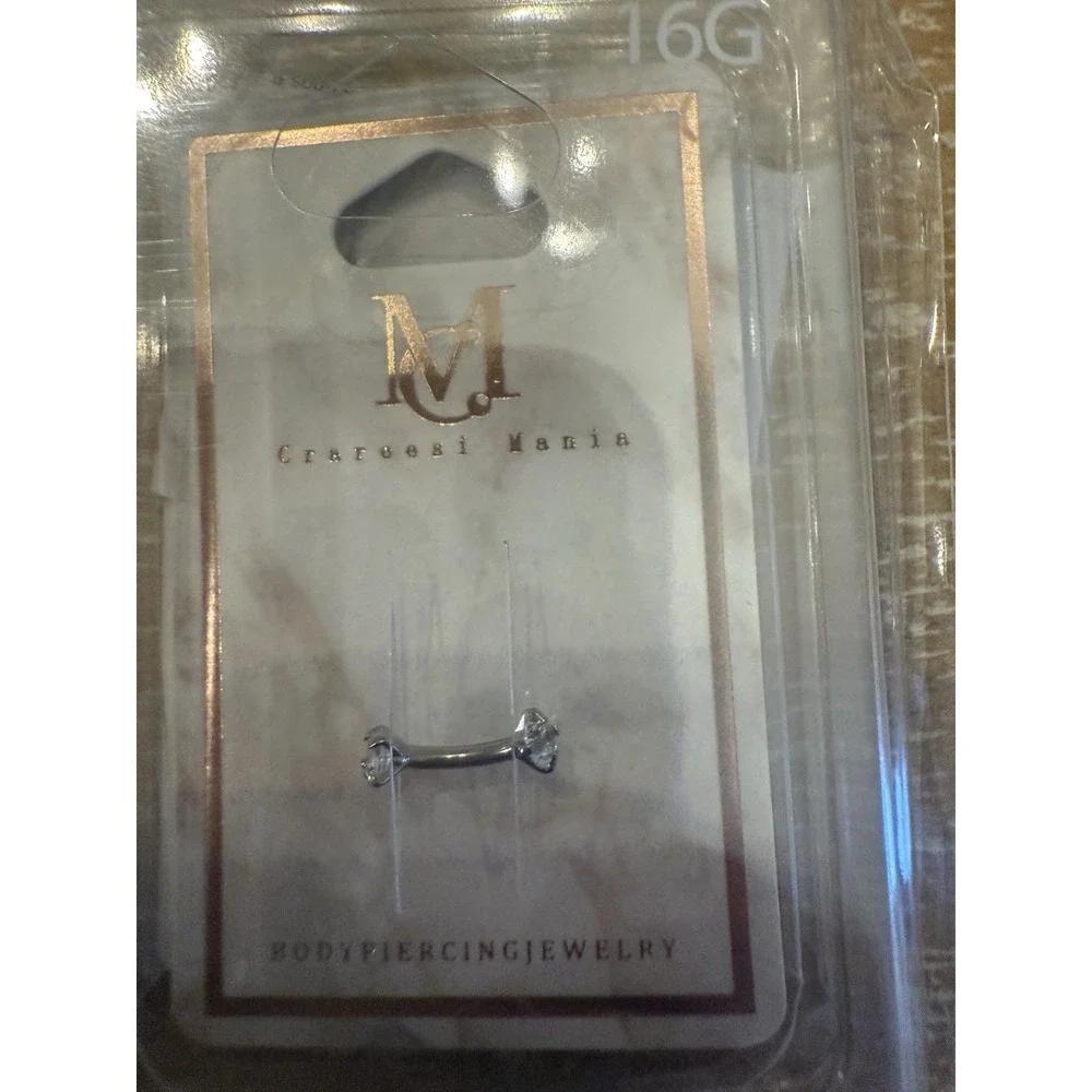 Eyebrow Rook Curve Square Clear 3mm Internal Thread Gems 16 Gauge 5/16